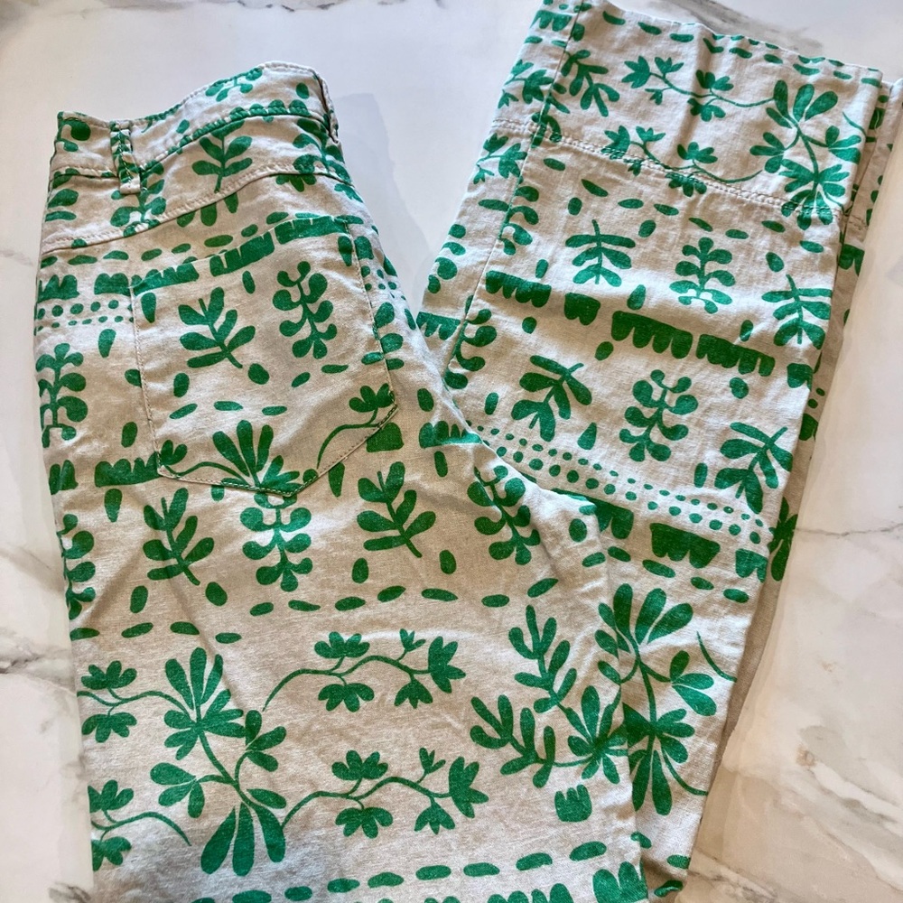 Zara Beige and Green Patterned Pants